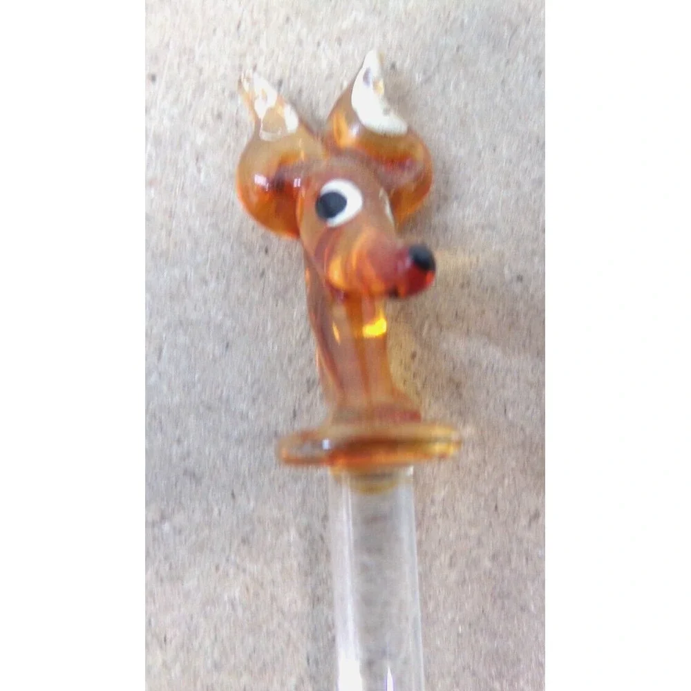 Vintage Christmas Glass Swizzle / Stir Sticks Reindeer Trees Holly & Angel